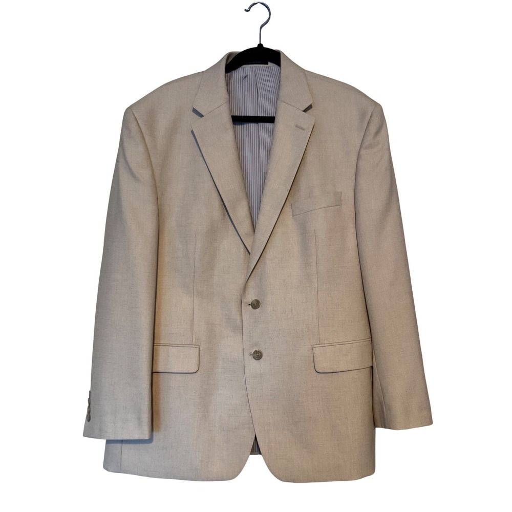 CHAPS Ralph Lauren  Blazer 2 Buttons‎ Beige Cream Size 46R Linen Viscose